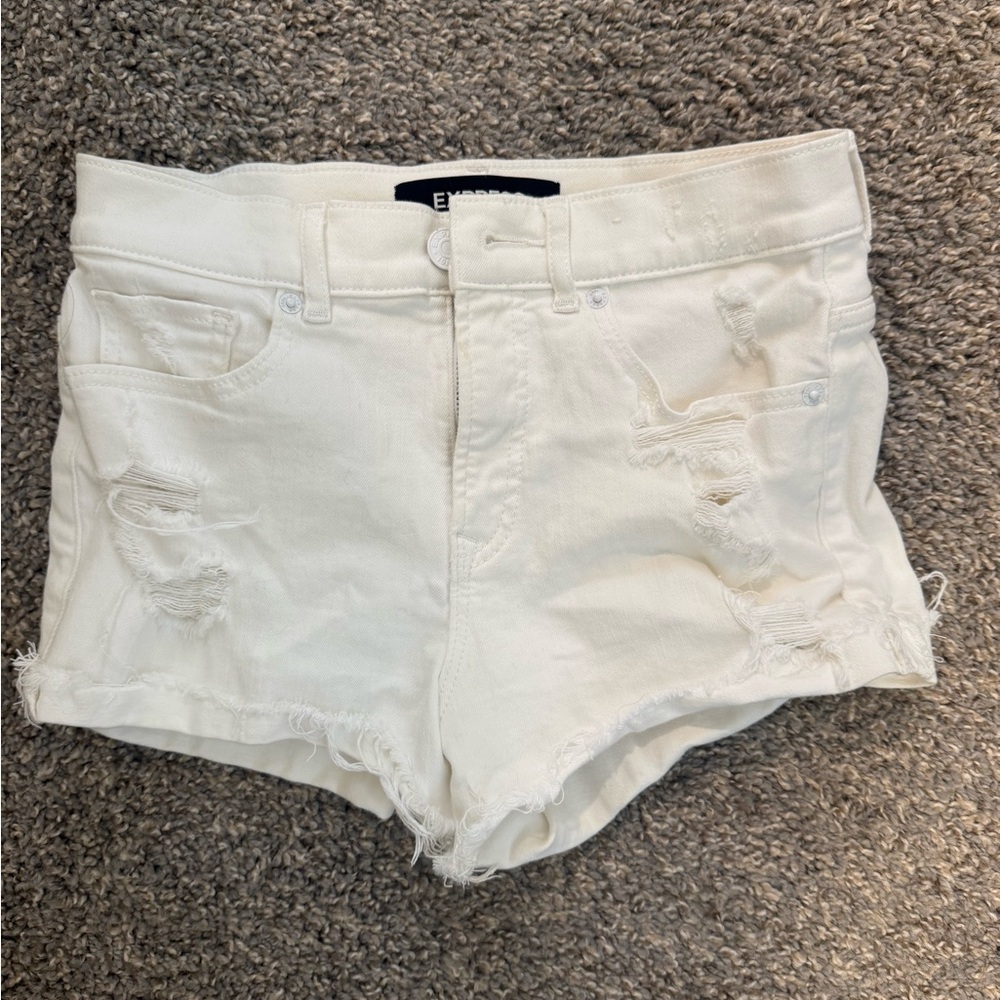 Express White Distressed Jean Shorts